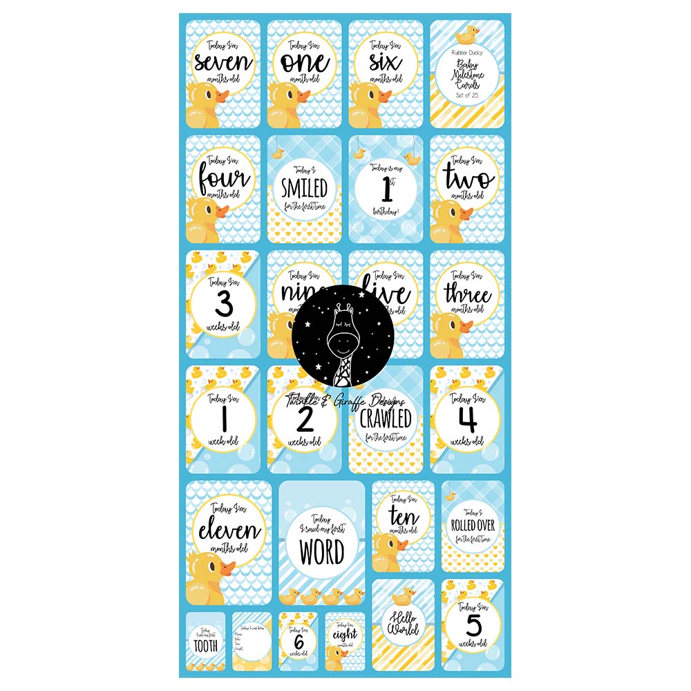 Twinkle & Giraffe Designs Rubber Ducky Baby Milestone Cards
