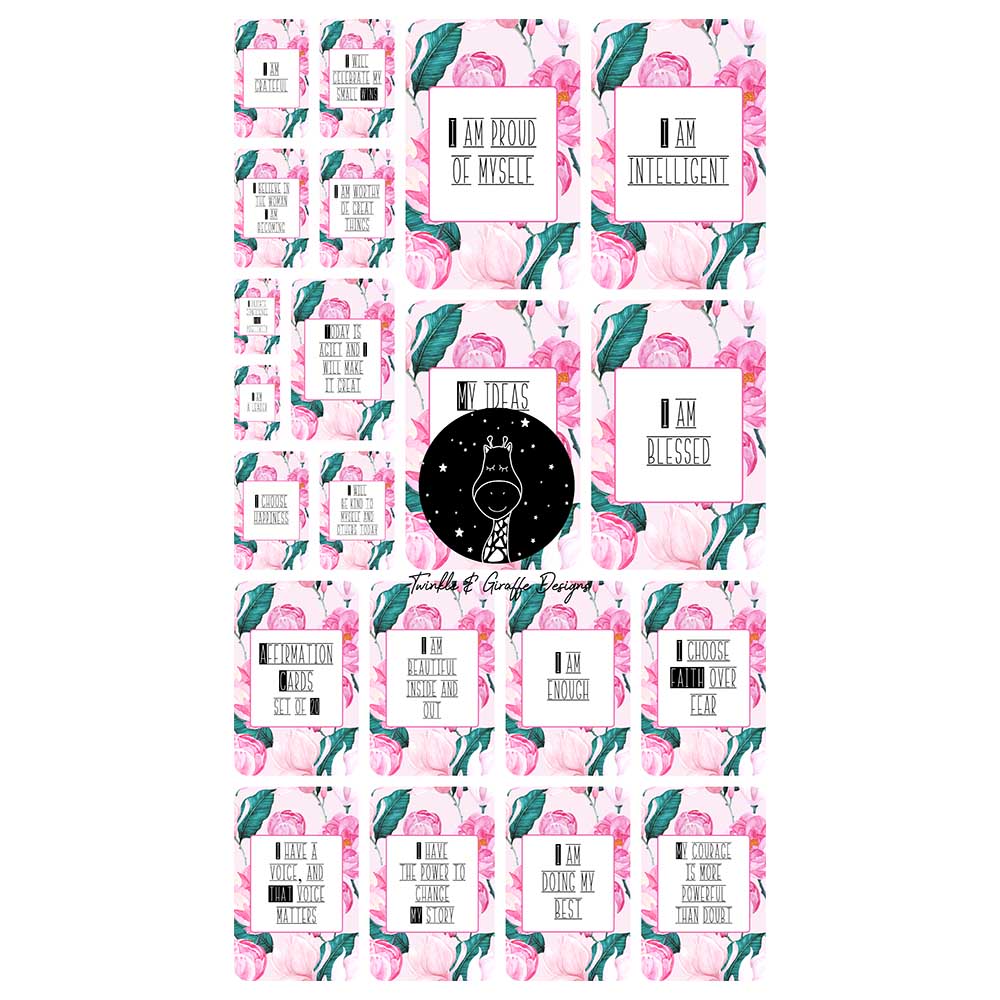 Twinkle And Giraffe Set Of 20 Pink Peonies Affirmation Cards