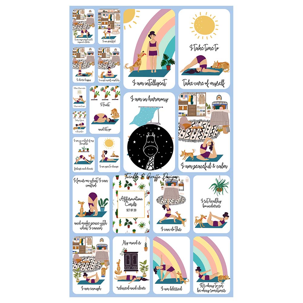Twinkle & Giraffe Set Of 20 Yoga & The Dog Affirmation Cards