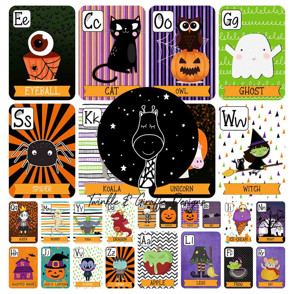 Twinkle & Giraffe - English Alphabet Cards Halloween Edition