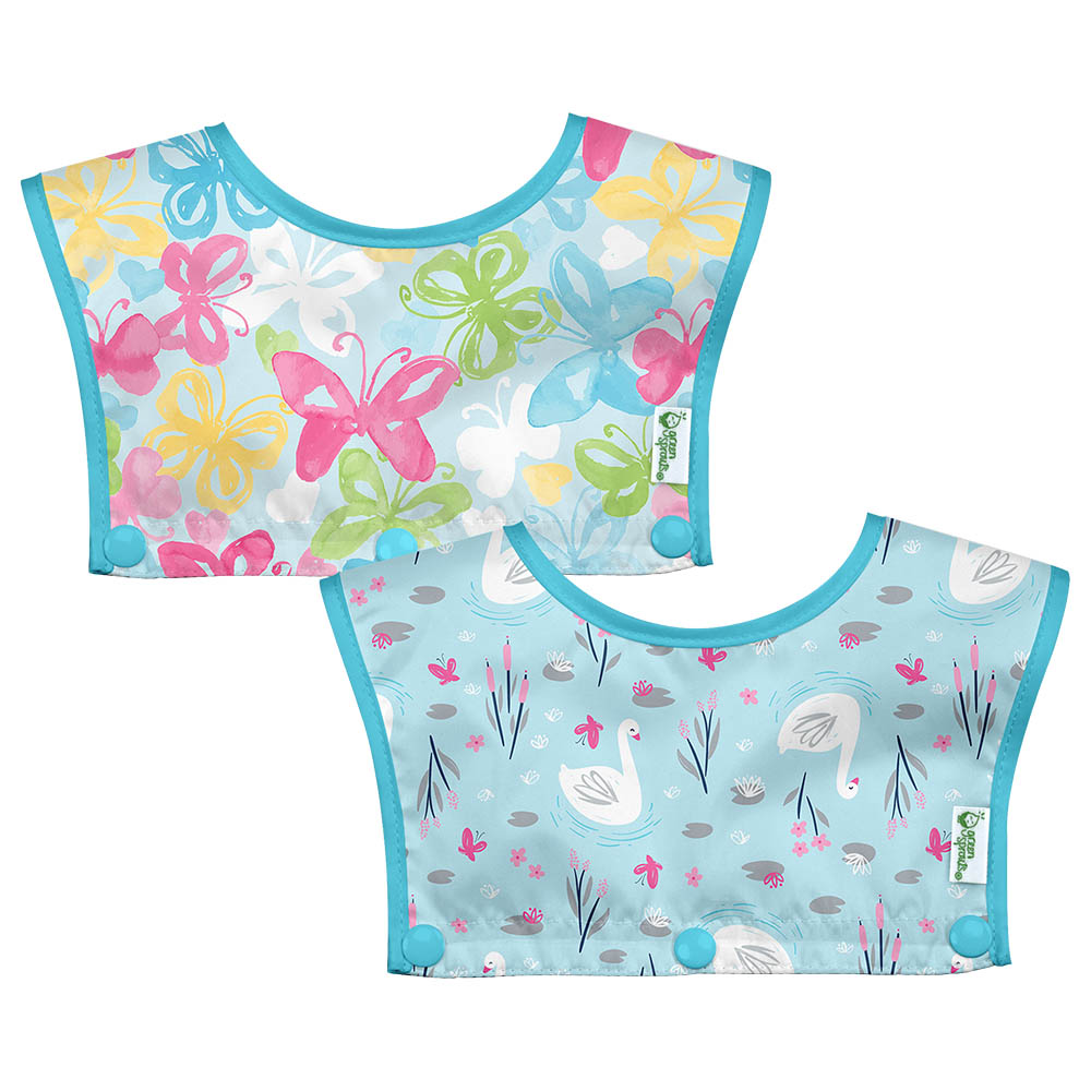 Green Sprouts - Snap & Go Silicone Bib 2Pcs-Set Aqua Swan