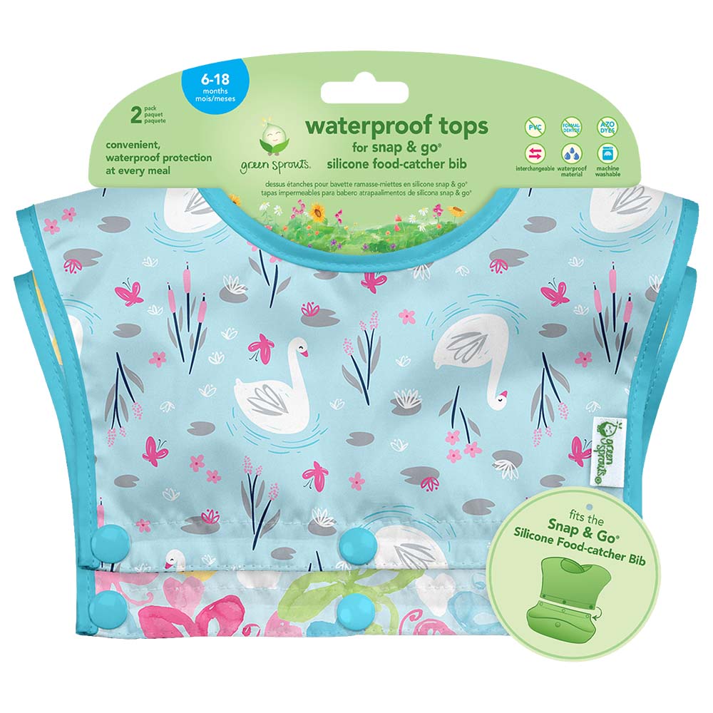 Green Sprouts - Snap & Go Silicone Bib 2Pcs-Set Aqua Swan
