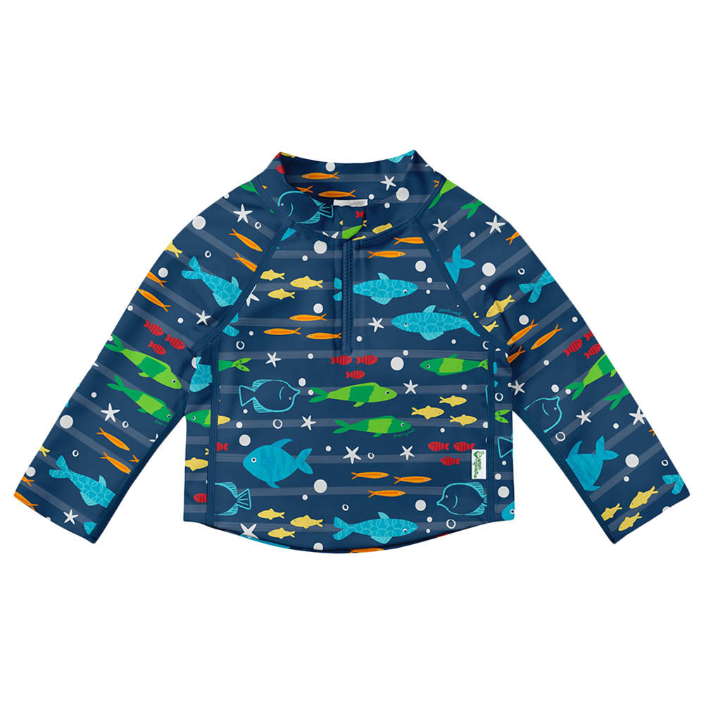 Green Sprouts Long Sleeve Zip Rashguard Shirt Fish - Navy