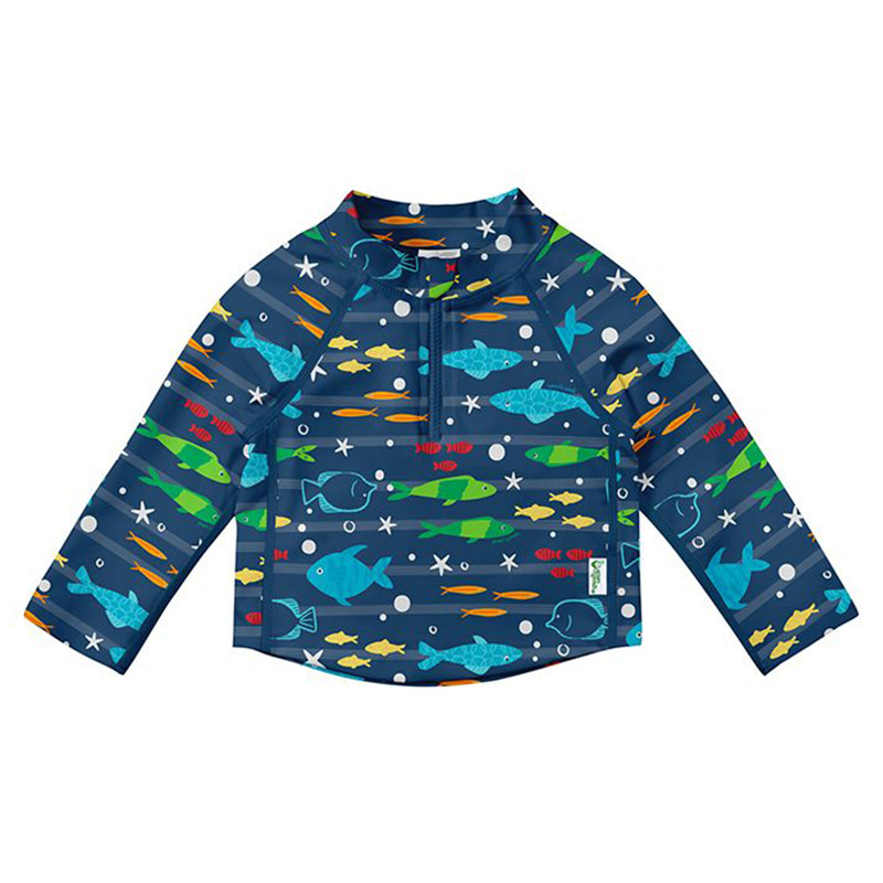 Green Sprouts Long Sleeve Zip Rashguard Shirt Fish - Navy