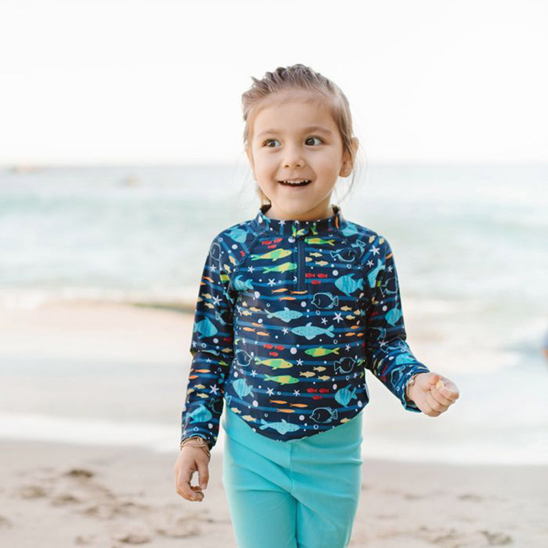 Green Sprouts Long Sleeve Zip Rashguard Shirt Fish - Navy