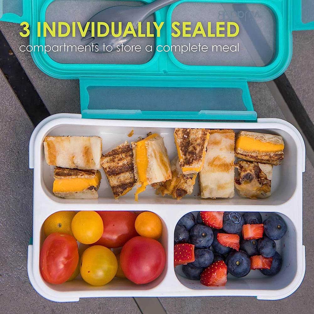 Bbluv - 3 Compartment Bento Sealed Lunchbox With Spork - Aqua