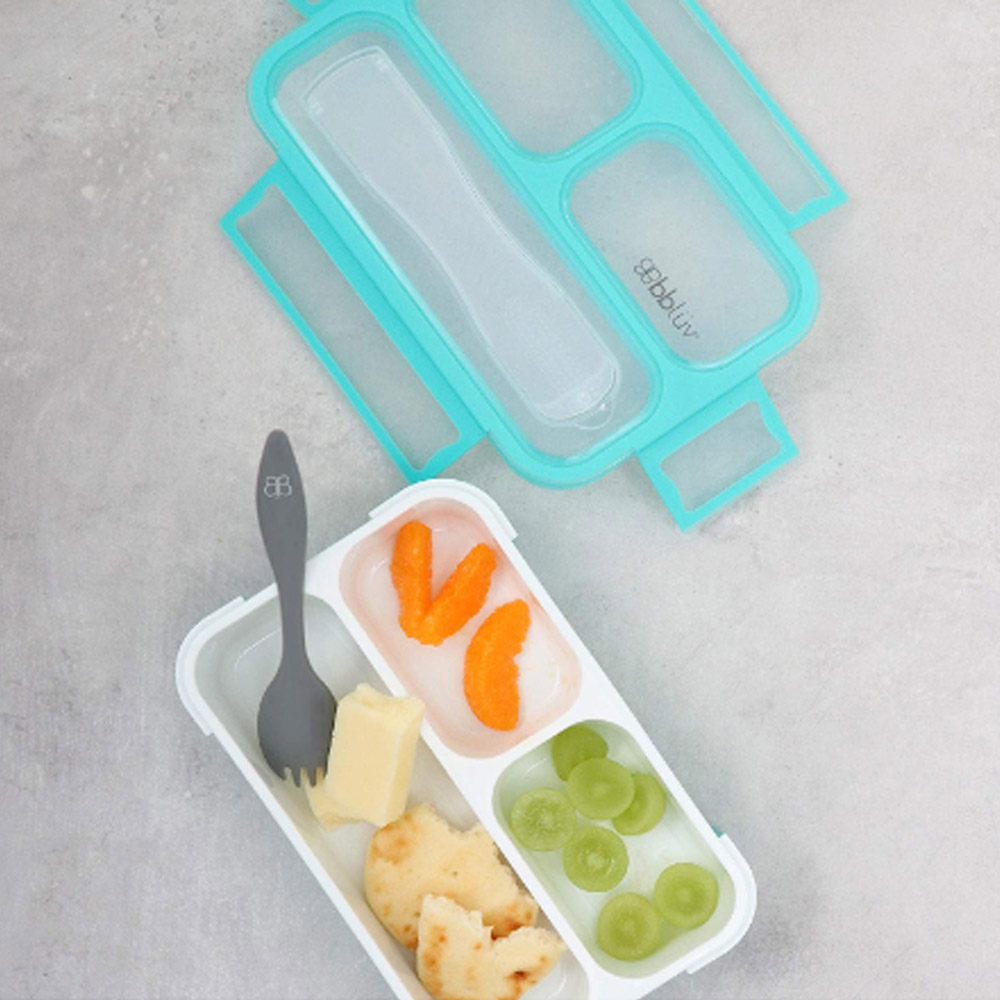 Bbluv - 3 Compartment Bento Sealed Lunchbox With Spork - Aqua