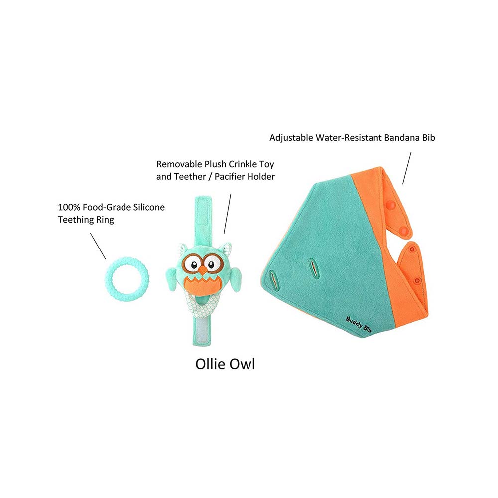 Buddy Bib - 3-in-1 Sensory Teething Toy & Bib - Ollie Owl