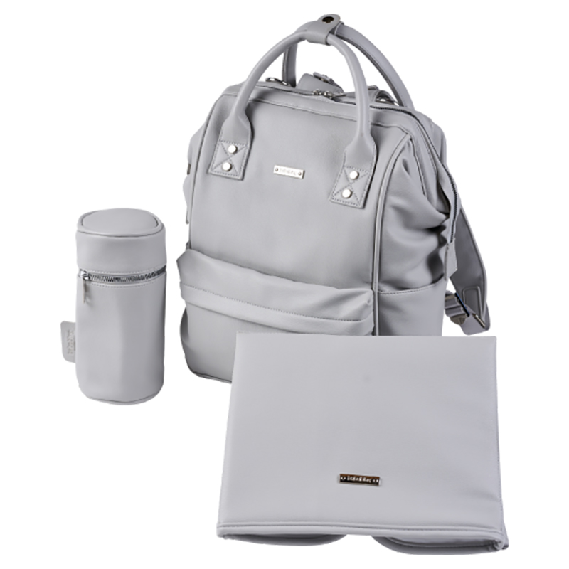 BabaBing - Mani Changing Diaper Backpack - Dove Grey Leatherette