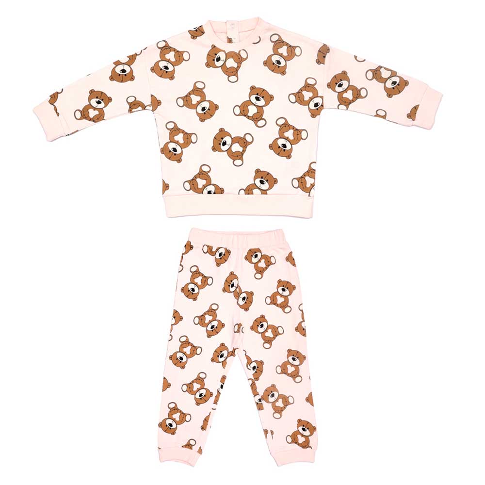 Aiko Girls Bear Sweat Top & Joggers - Beige - 2 Pcs