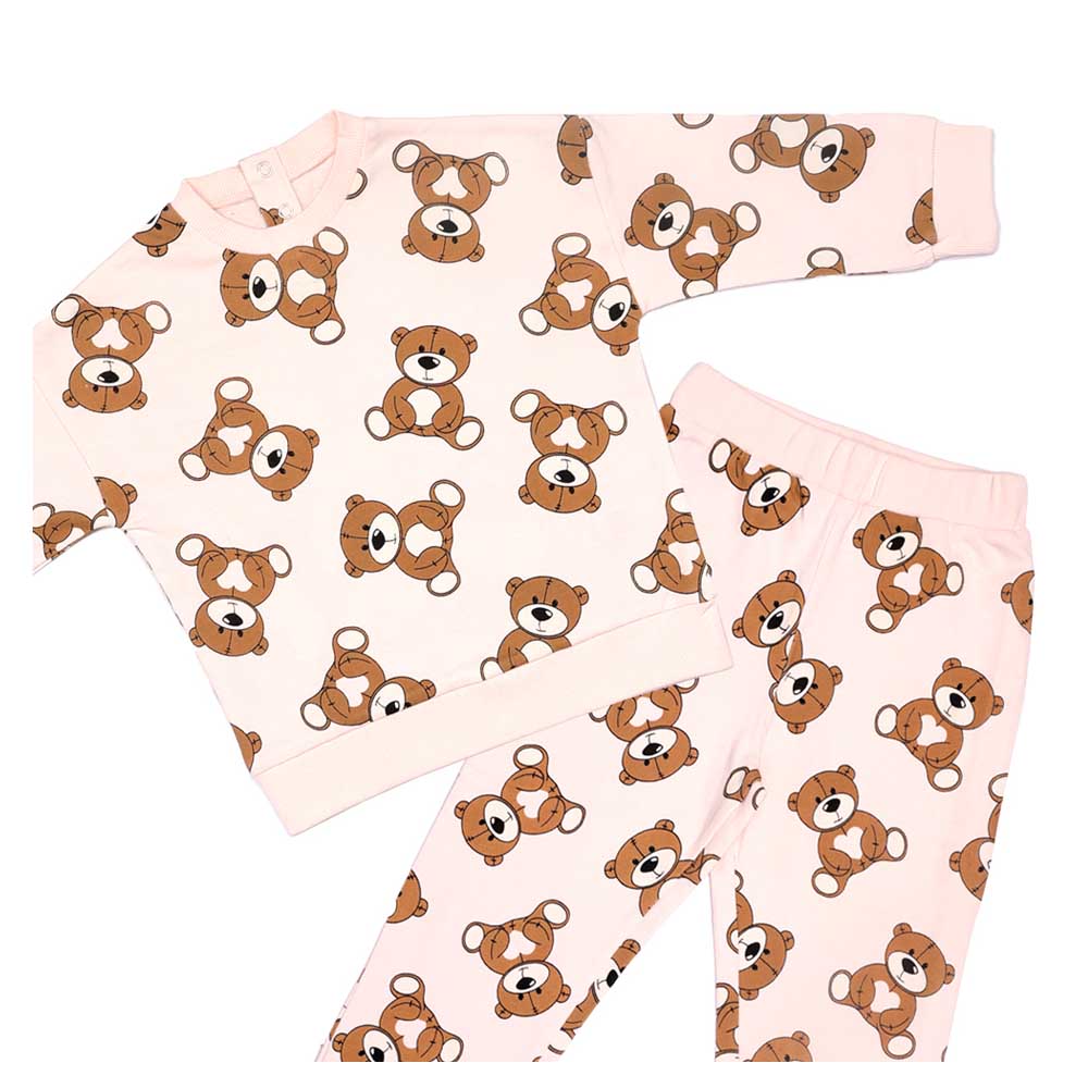 Aiko Girls Bear Sweat Top & Joggers - Beige - 2 Pcs