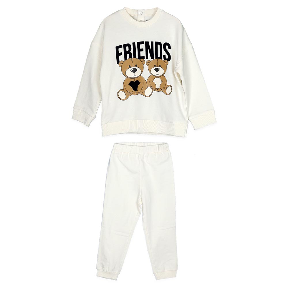 Aiko Girls Bear Sweat Top & Joggers Off-White - Off White - 2 Pcs