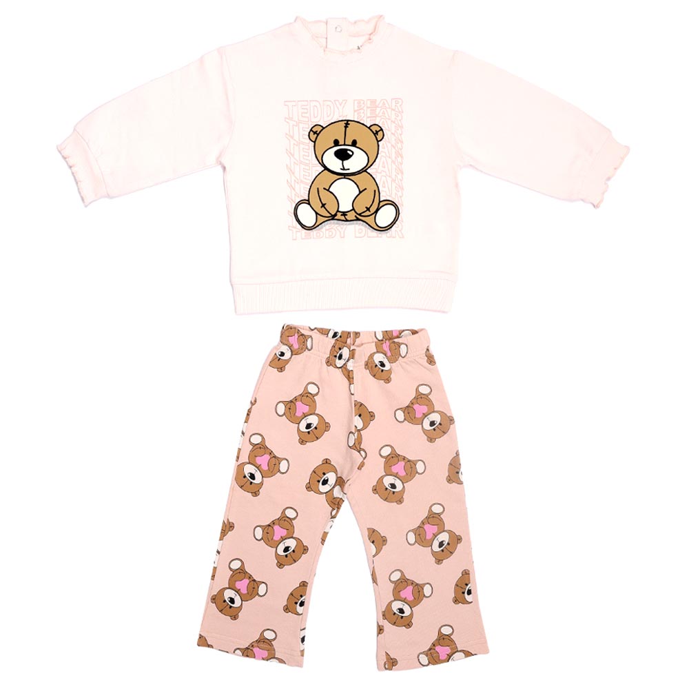Aiko Kids Sweat Top & Wide Leg Pants - Beige - 2 Pcs