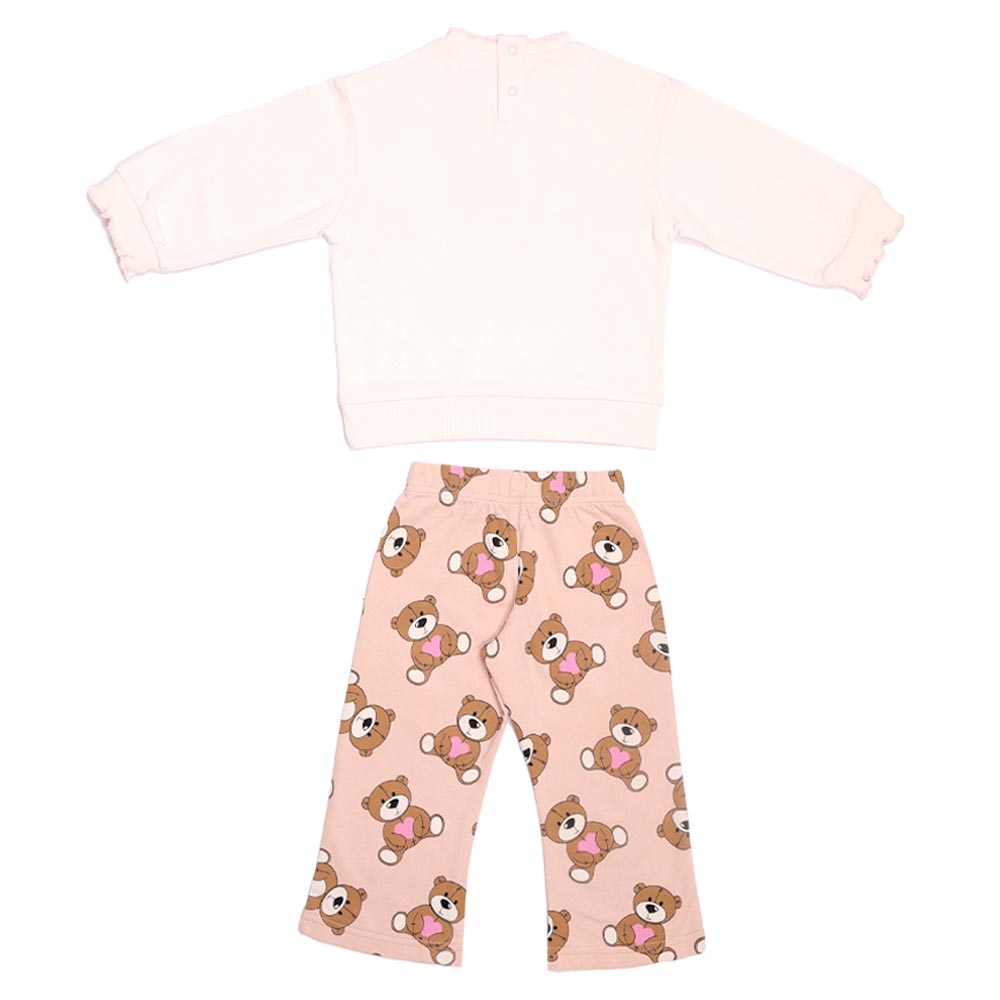 Aiko Kids Sweat Top & Wide Leg Pants - Beige - 2 Pcs