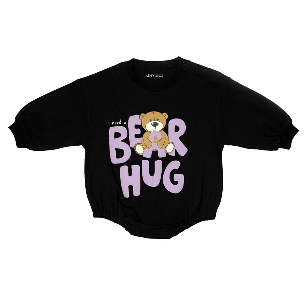 Aiko Baby Bodysuit with Bear Print - Black