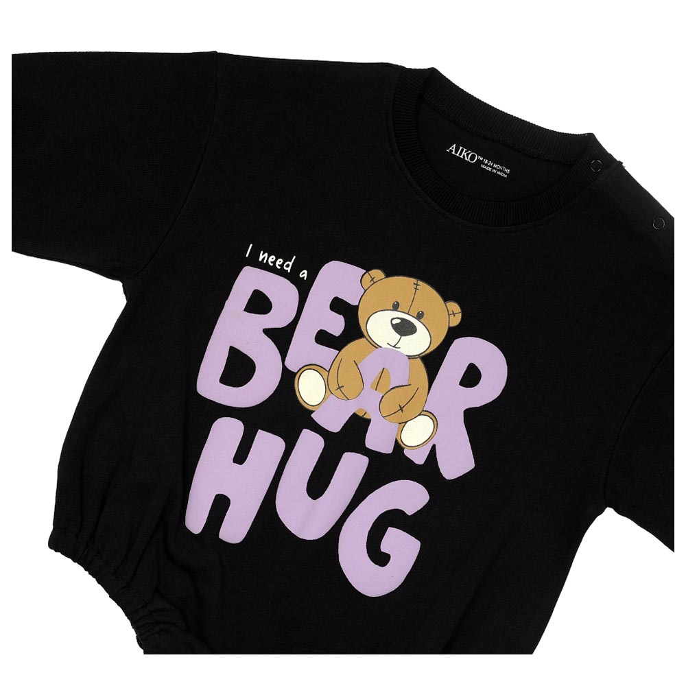 Aiko Baby Bodysuit with Bear Print - Black