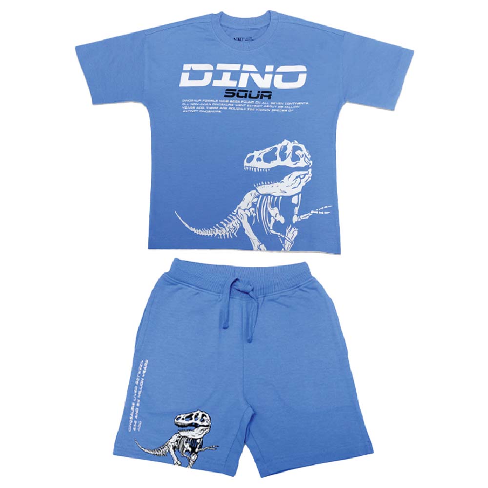 Aiko -set Boys Stylish Printed T-Shirt & Shorts - Blue - 2 Pcs