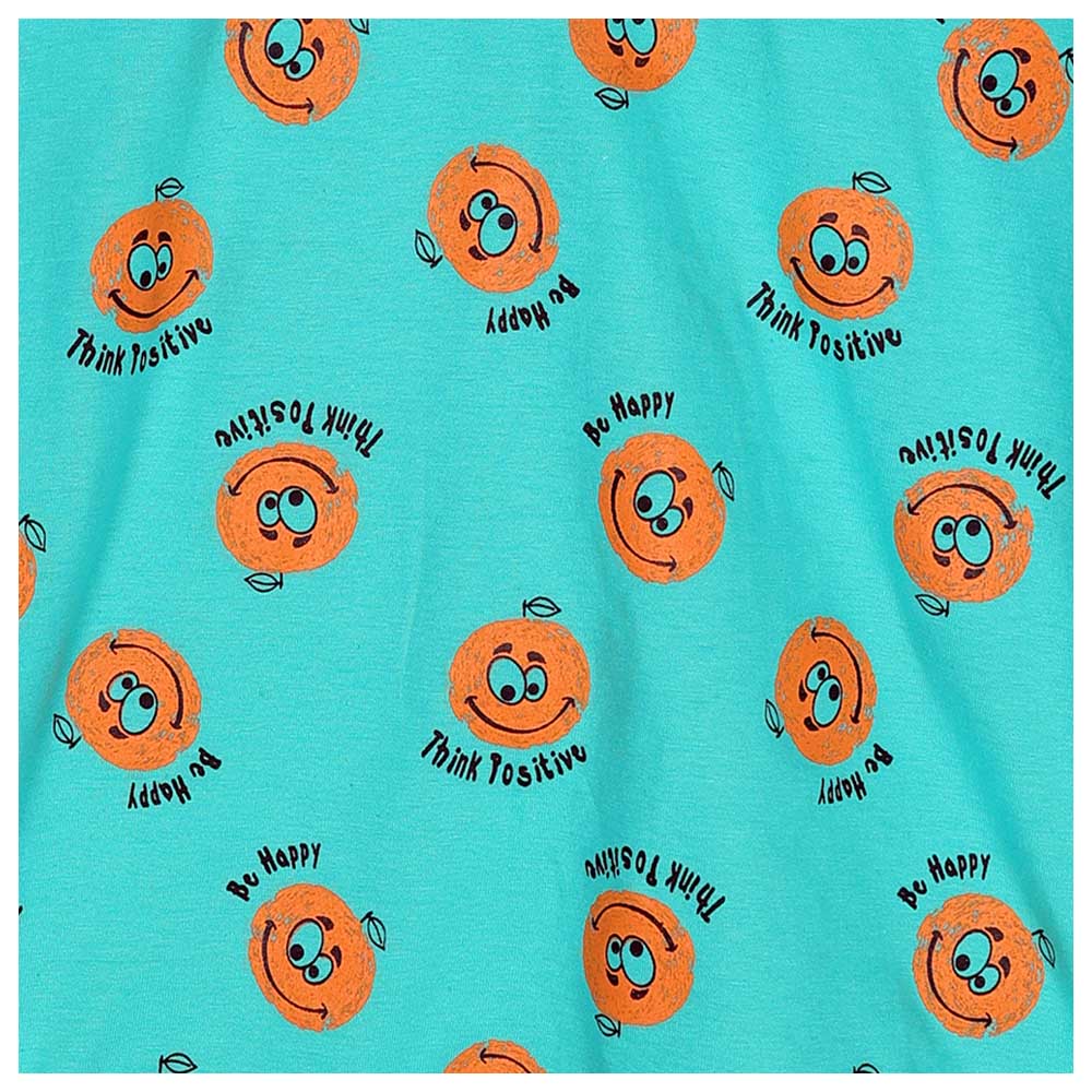 Aiko Kids Cute Smiley T-Shirt & Shorts - Green - 2 Pcs