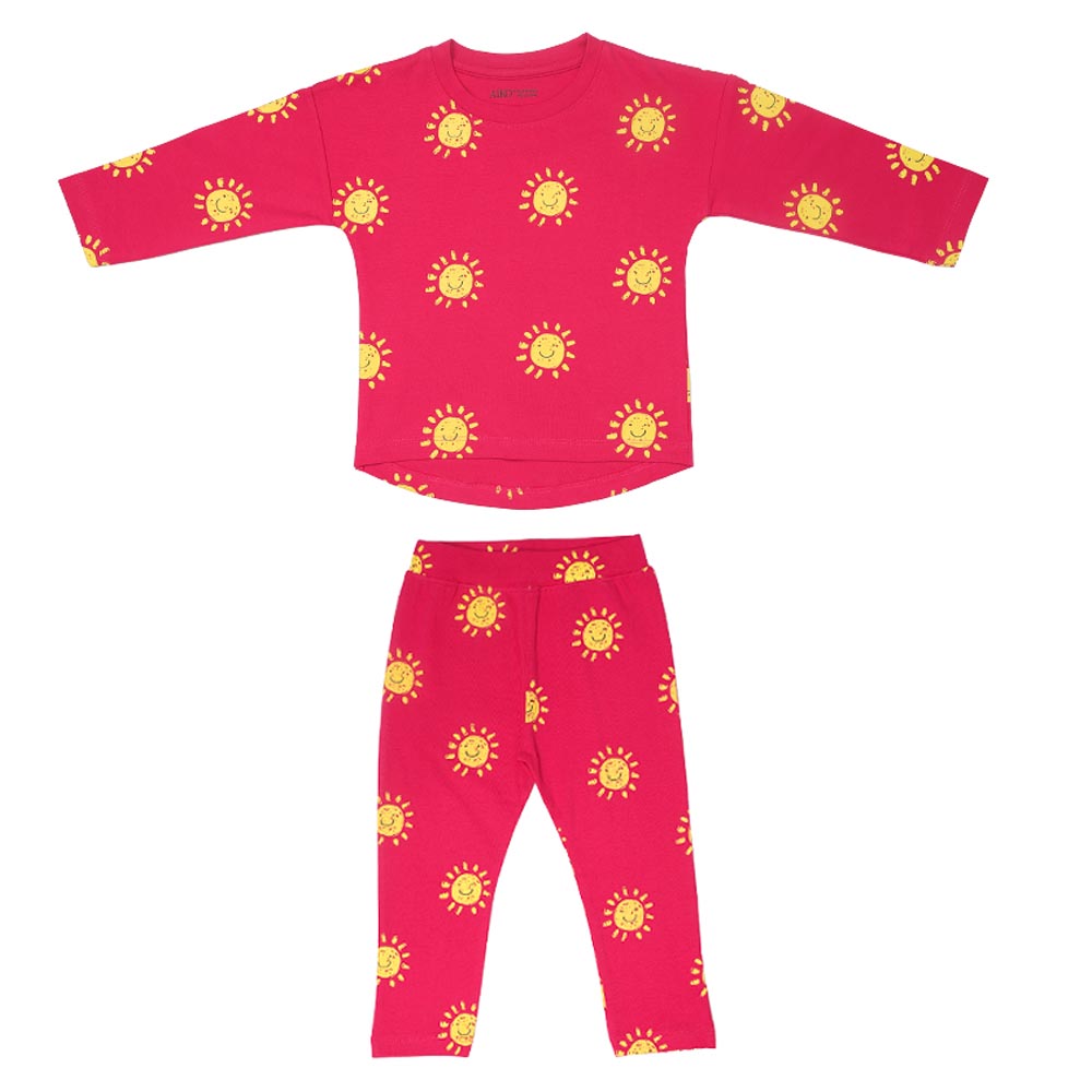Aiko Infants Cute Smiles T-Shirt & Pyjama - Pink - 2 Pcs