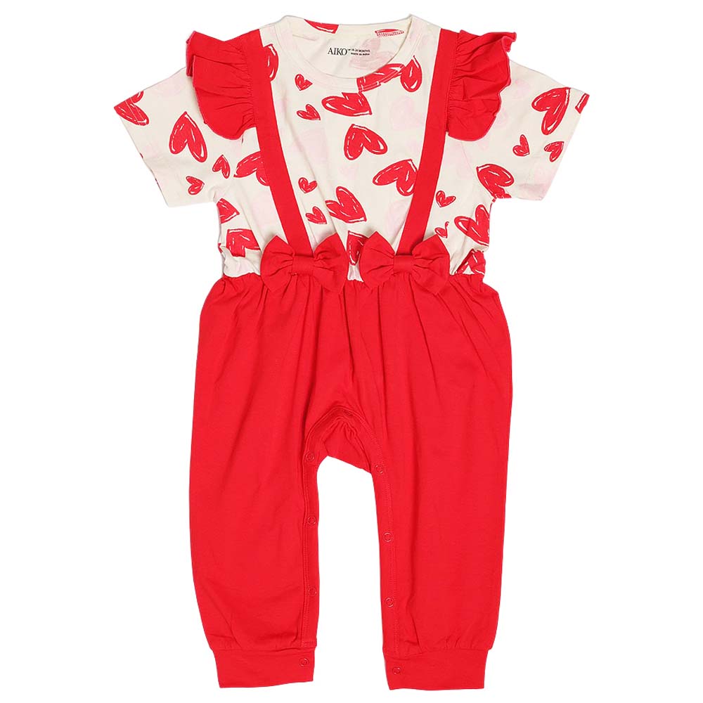Aiko Heart Design Dungaree & Top - 2 Pcs