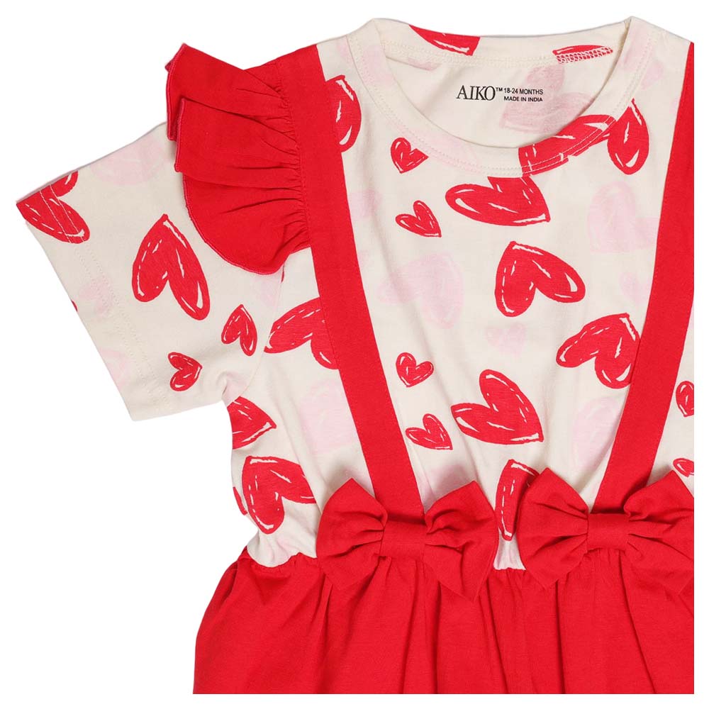 Aiko Heart Design Dungaree & Top - 2 Pcs