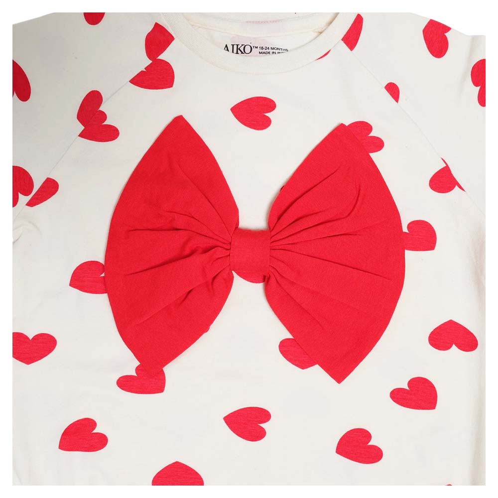 Aiko Baby Heart Design Bodysuit with Headband - White