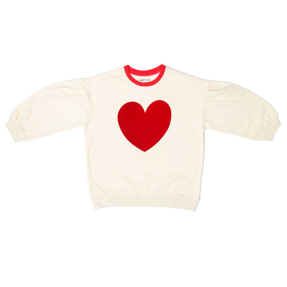 Aiko Girls Sweat Top with Red Heart - White - 2 Pcs