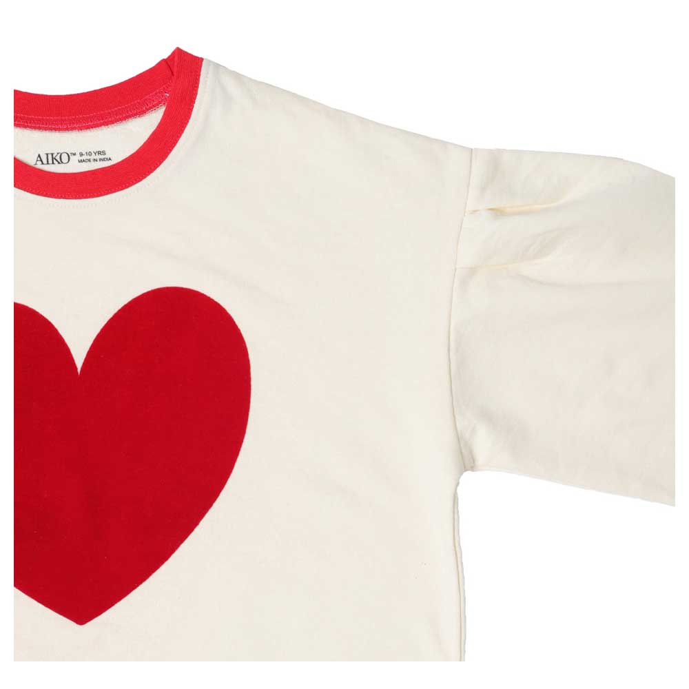 Aiko Girls Sweat Top with Red Heart - White - 2 Pcs