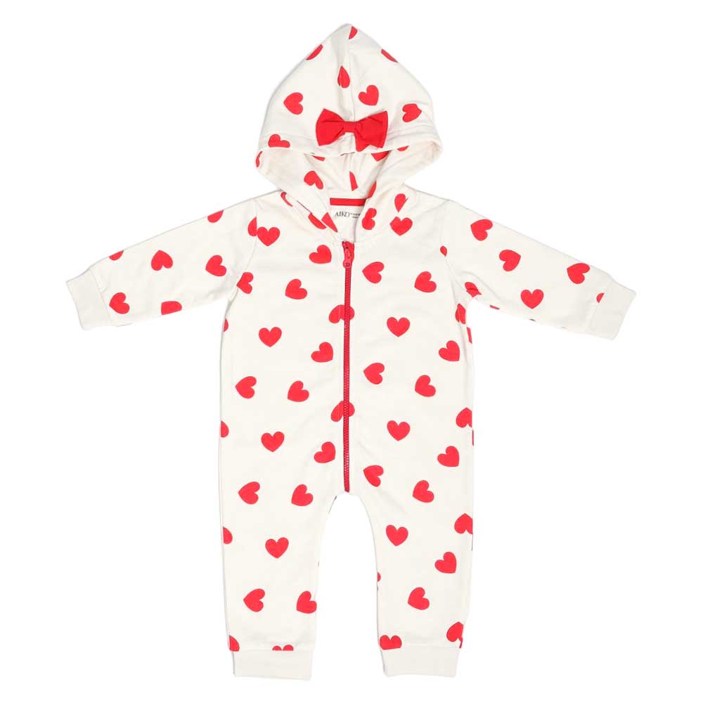 Aiko Heart Print Kids Hooded Jumpsuit
