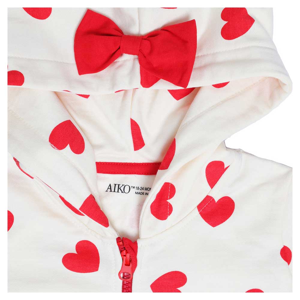 Aiko Heart Print Kids Hooded Jumpsuit