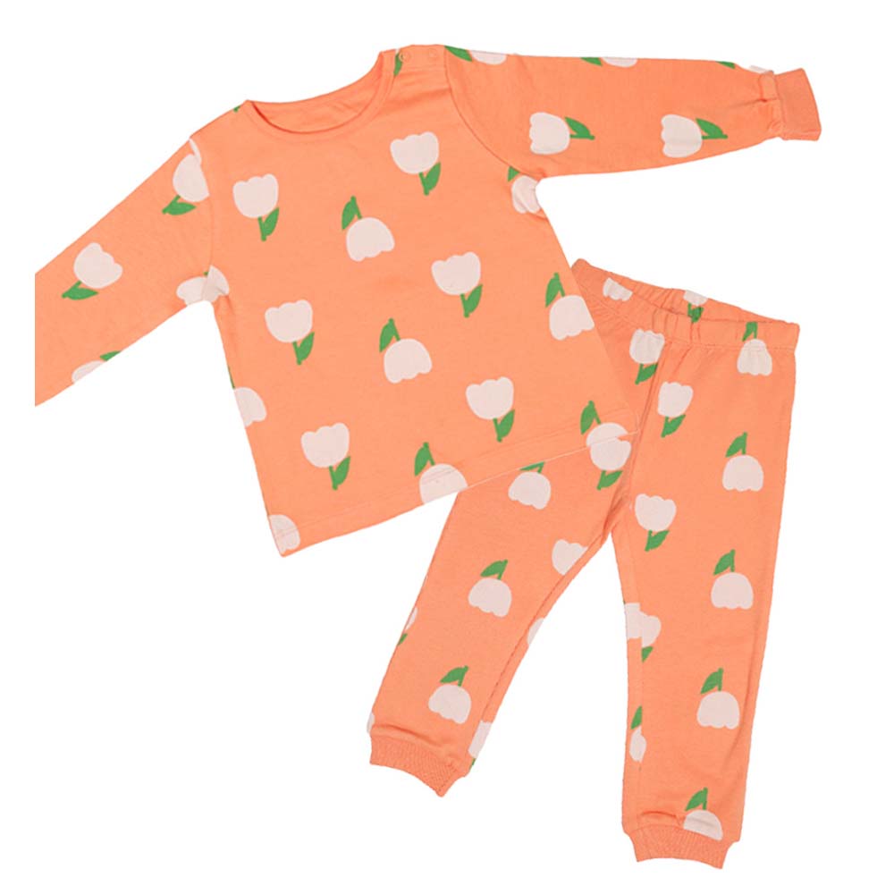 Aiko Baby Cute Print T-Shirt & Pyjama - Orange - 2 Pcs
