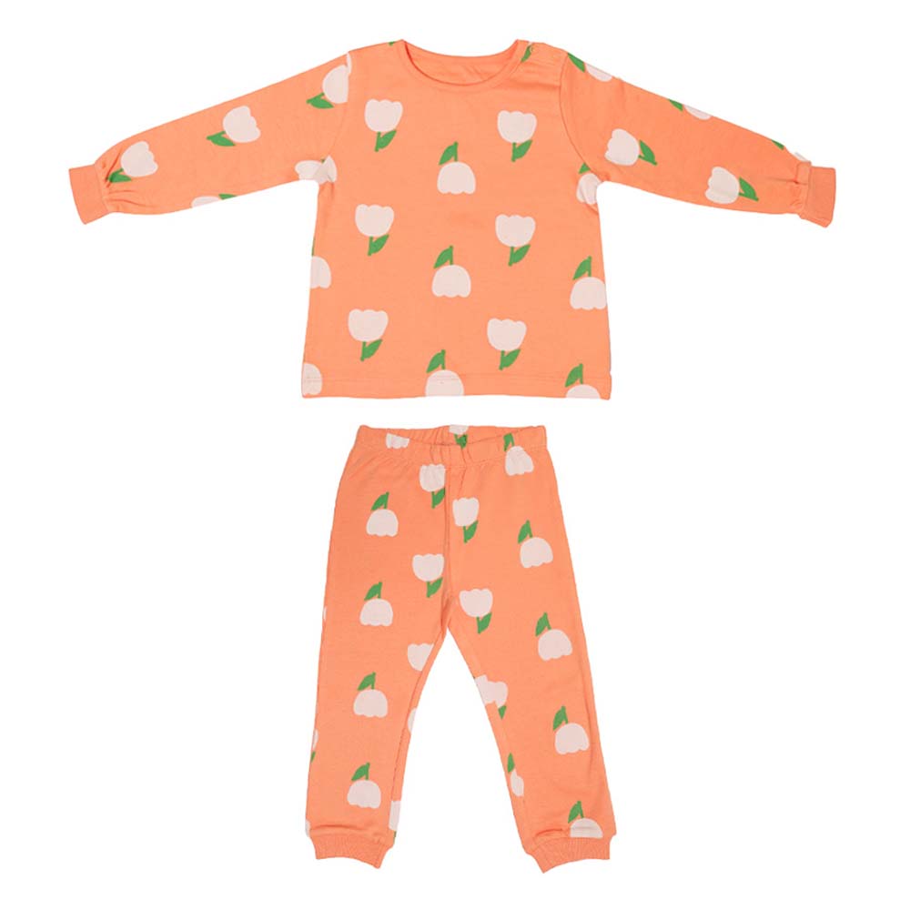 Aiko Kids Cute Print T-Shirt & Pyjama - Orange - 2 Pcs