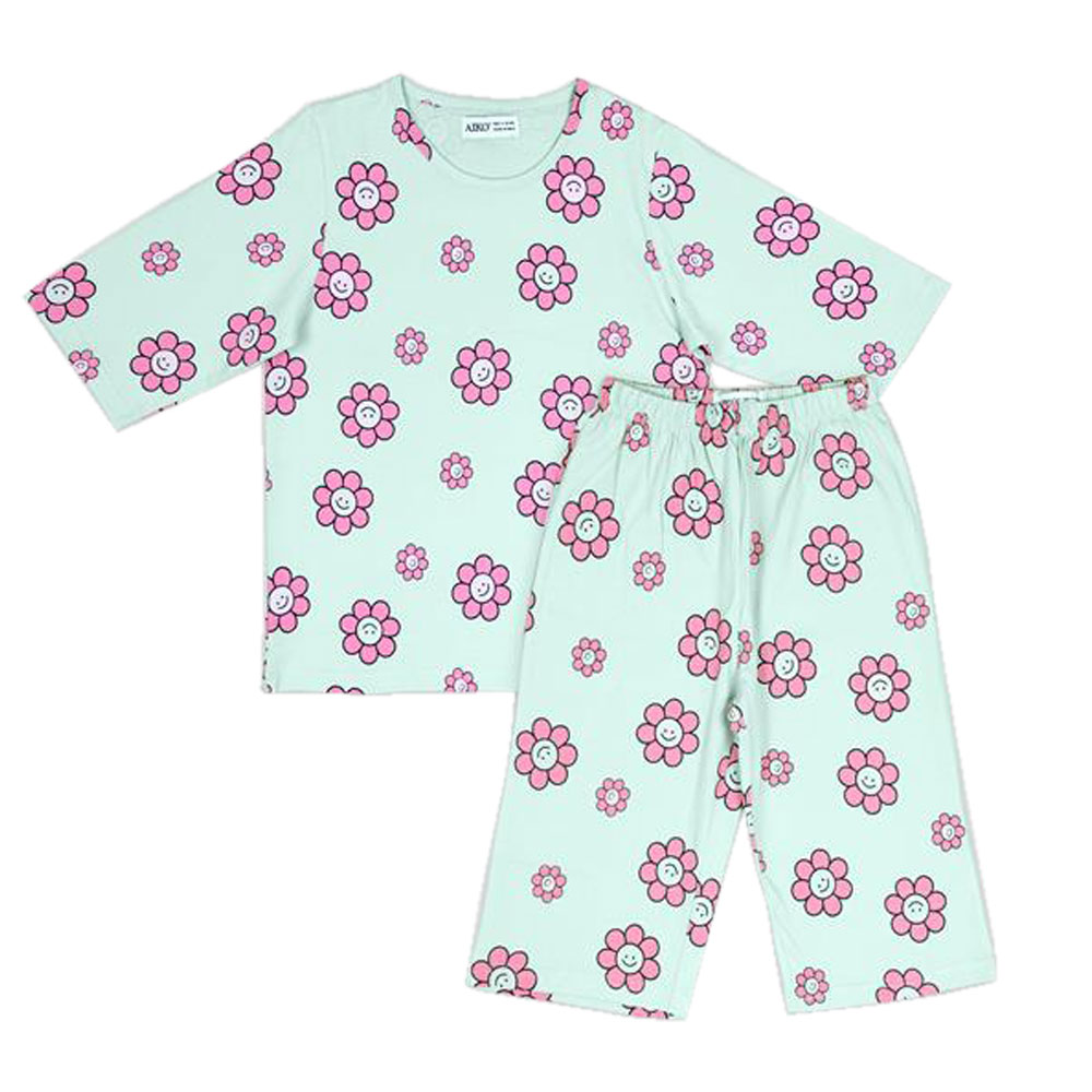 Aiko Kids Cute Print T-Shirt & Pyjama - Lilac - 2 Pcs