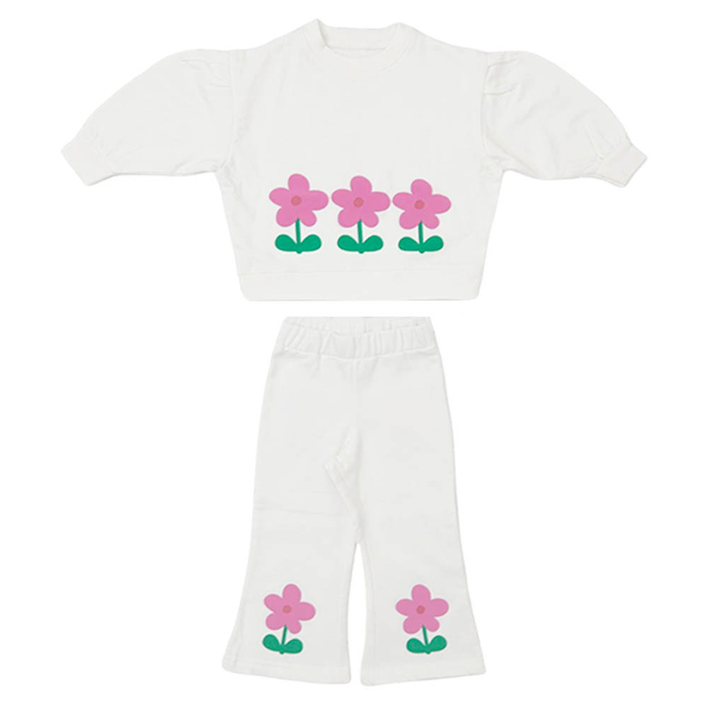 Aiko Kids Sweat Top & Wide Leg Pants - White - 2 Pcs