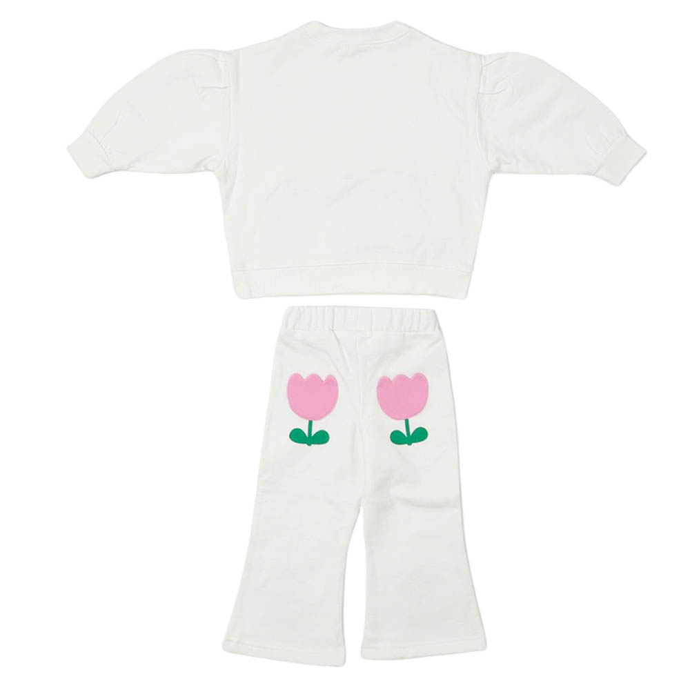 Aiko Kids Sweat Top & Wide Leg Pants - White - 2 Pcs