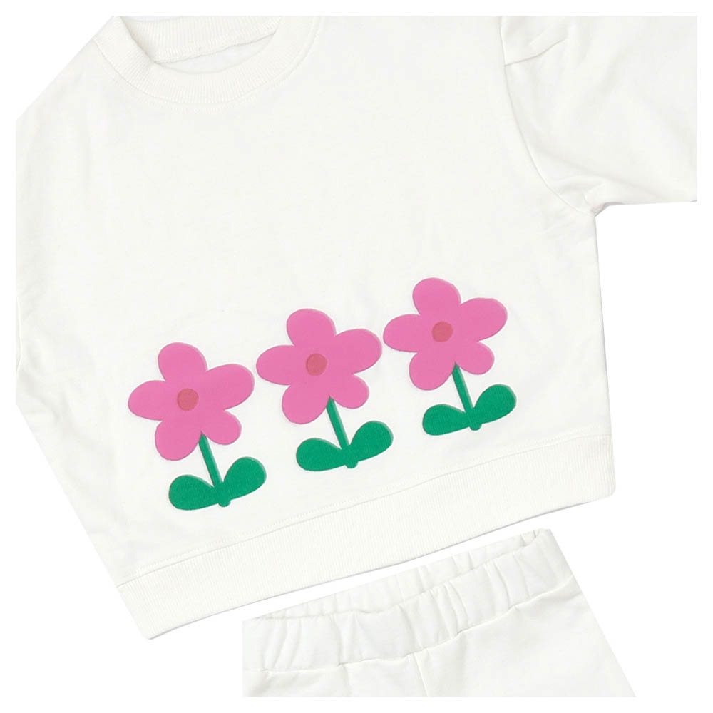 Aiko Kids Sweat Top & Wide Leg Pants - White - 2 Pcs