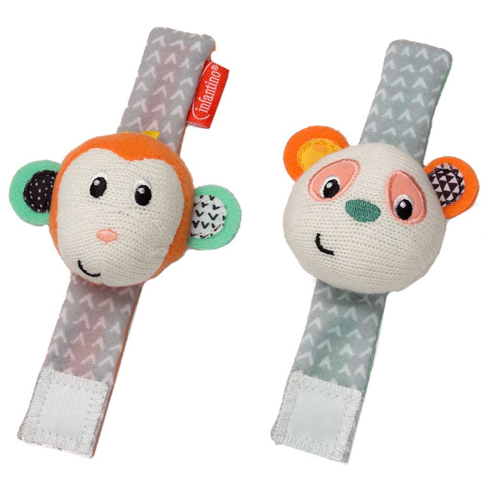 Infantino - Wrist Rattles - Monkey/Panda - Design May Vary