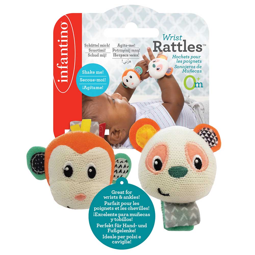 Infantino - Wrist Rattles - Monkey/Panda - Design May Vary