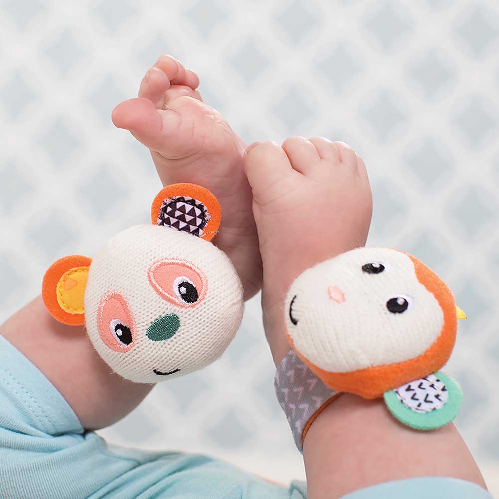 Infantino - Wrist Rattles - Monkey/Panda - Design May Vary
