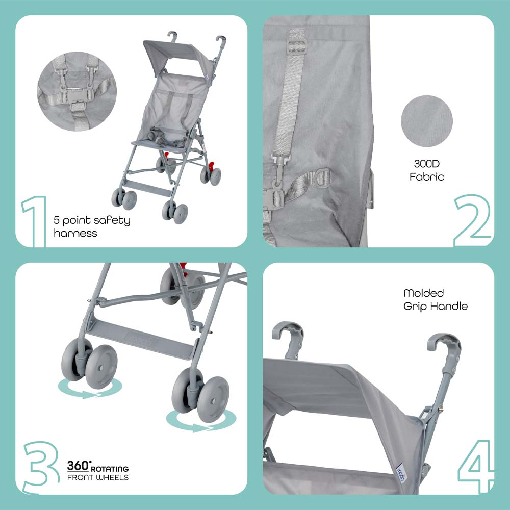MOON - Jet-Light Weight/Compact Fold Buggy Stroller-Light Grey