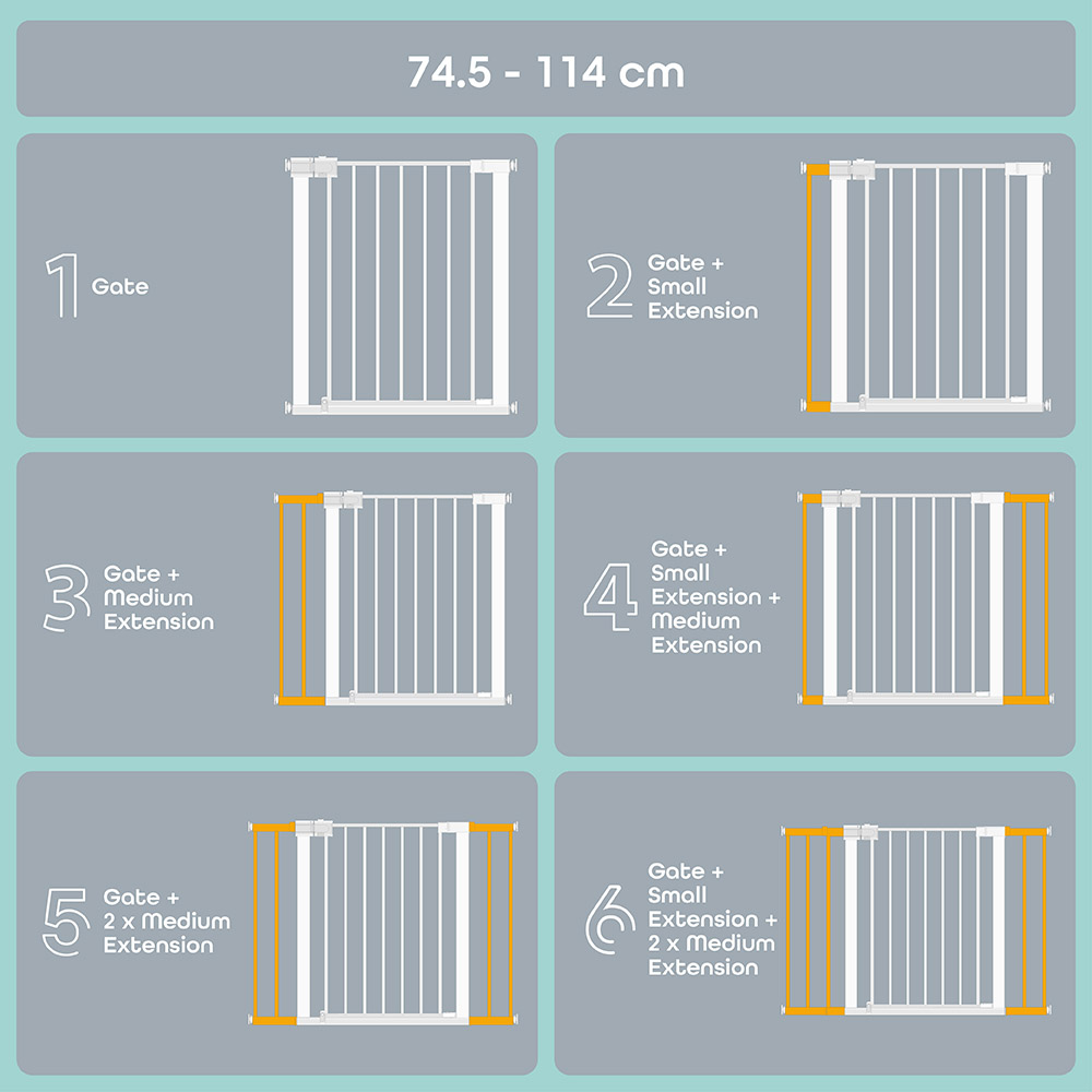 Moon - Safety Metal Gate 74.5-114 cm with Extension 7 & 14 cm