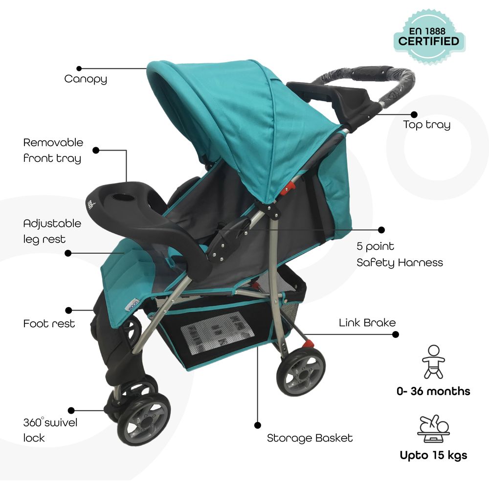 Moon - Trek One Fold Travel Baby Stroller - Sea Blue