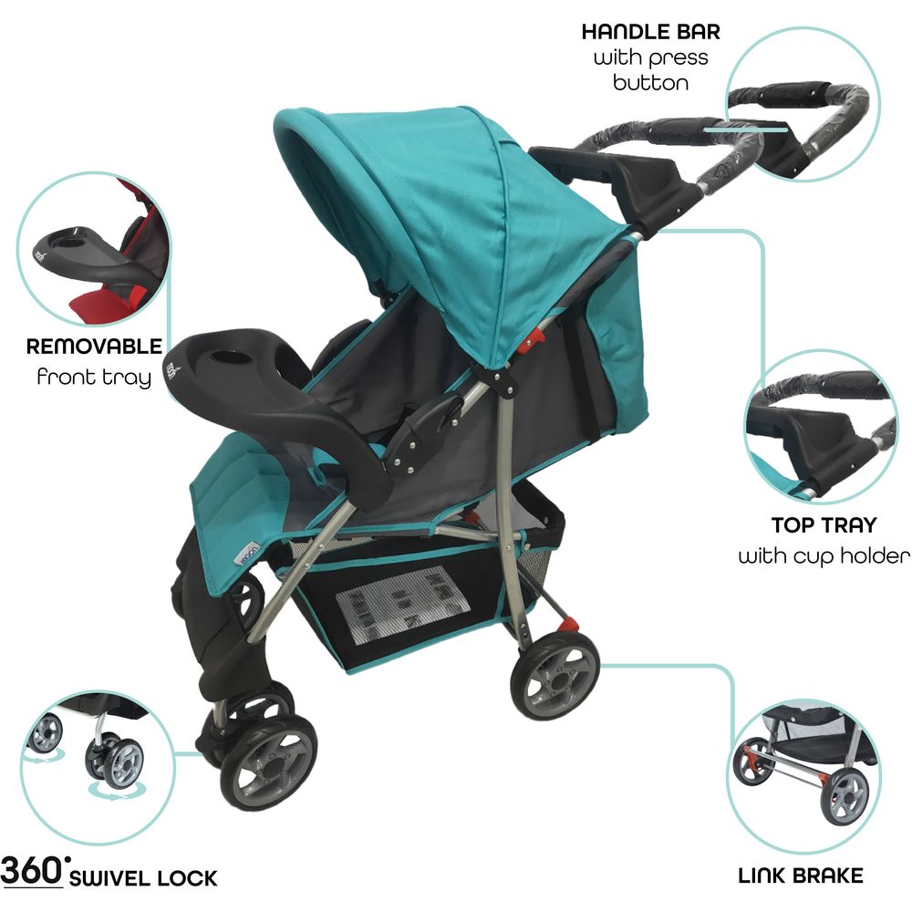 Moon - Trek One Fold Travel Baby Stroller - Sea Blue
