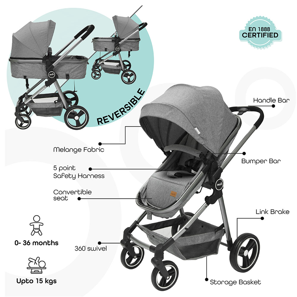 Moon Pro 2-In-1 Reversable Stroller - Dark Grey