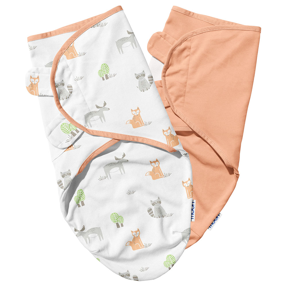 Moon - Organic Baby Swaddle - Pack of 2 - Forest & Peach