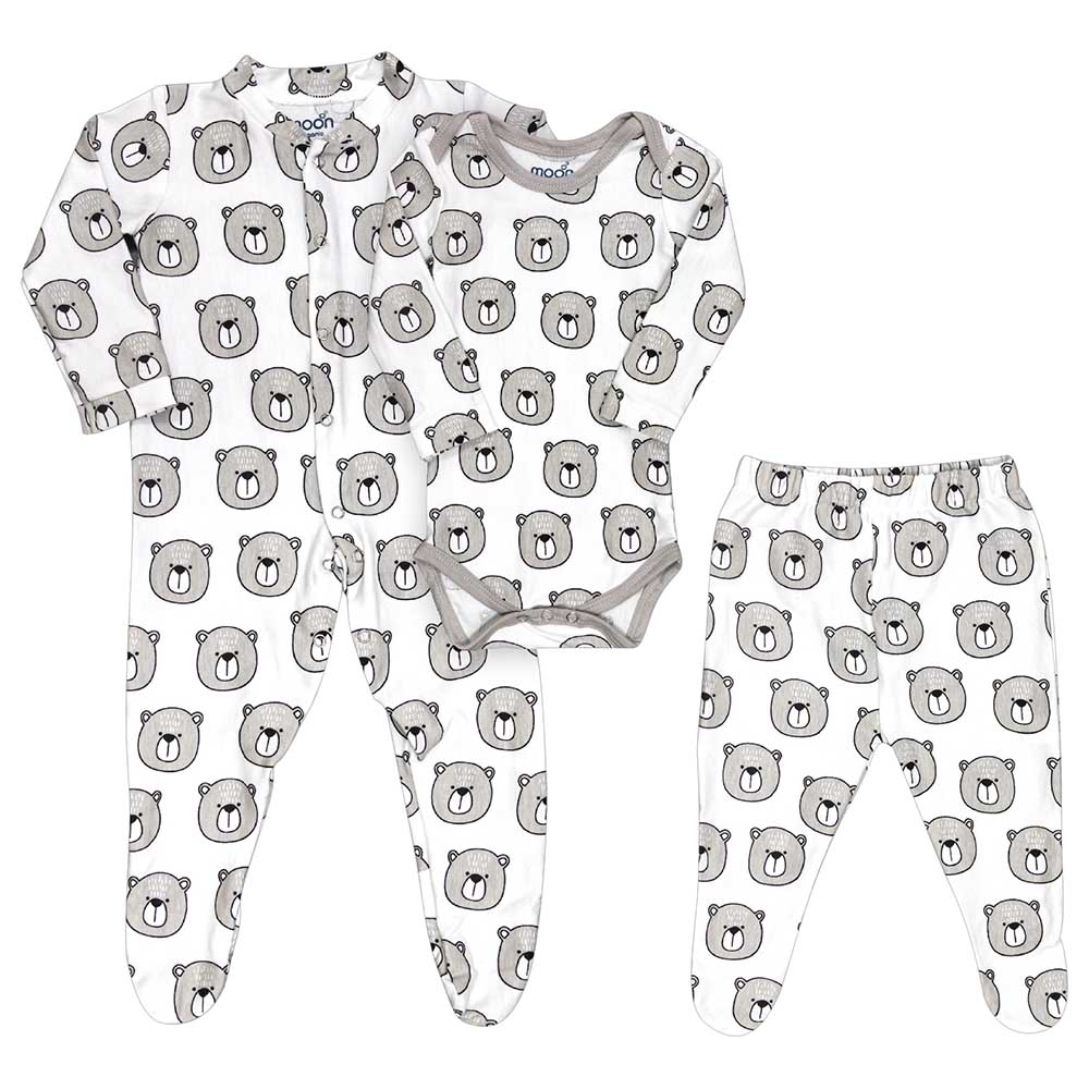 Moon Organic Baby Gift Set Bear Print - 3 Pcs