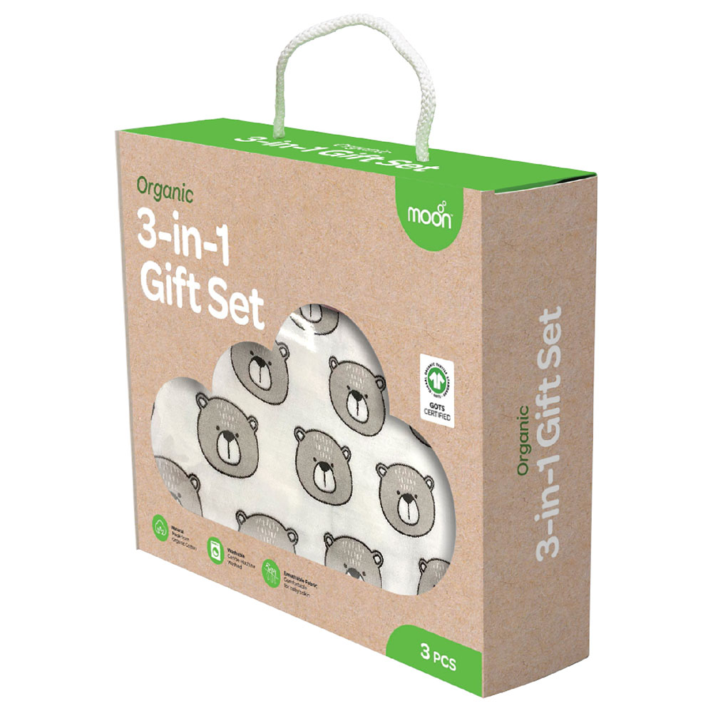 Moon Organic Baby Gift Set Bear Print - 3 Pcs