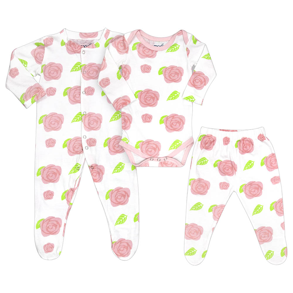 Moon Organic Baby Gift Set Print - Rose - 3 Pcs
