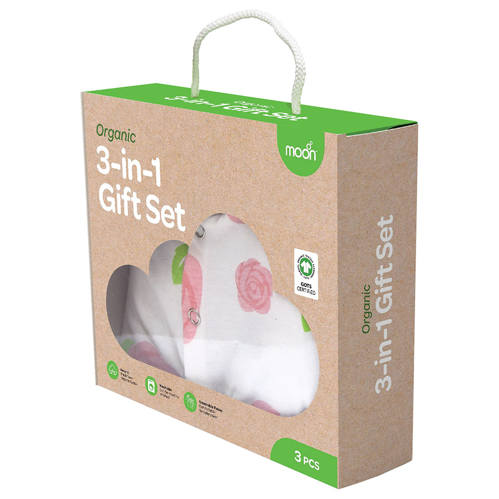 Moon Organic Baby Gift Set Print - Rose - 3 Pcs
