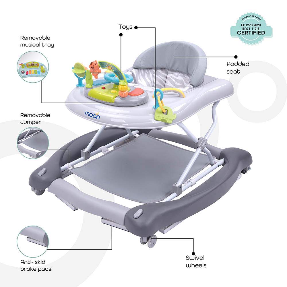 Moon - Crusie 4-in-1 Walker with Music Box - Grey